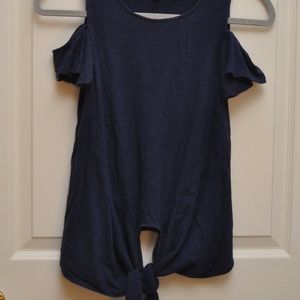 Navy Blue Cold Shoulder Swing Shirt